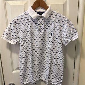 Men’s Polo by Ralph Lauren White Polo with Blue Sailboat Print